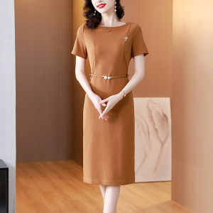 RM11093#夏季新款时尚简约通勤OL短袖连衣裙修身显瘦中长裙