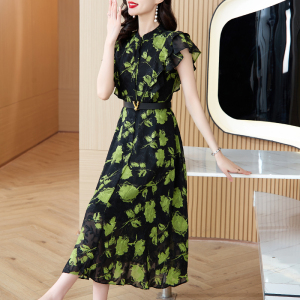 RM14069#夏季新款气质轻奢显瘦a字时尚修身连衣裙复古褶皱短袖裙子