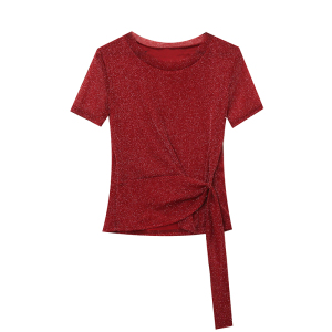 RM16076#夏季欧洲站新款弹力网纱纯色短袖T恤女上衣修身显瘦小衫
