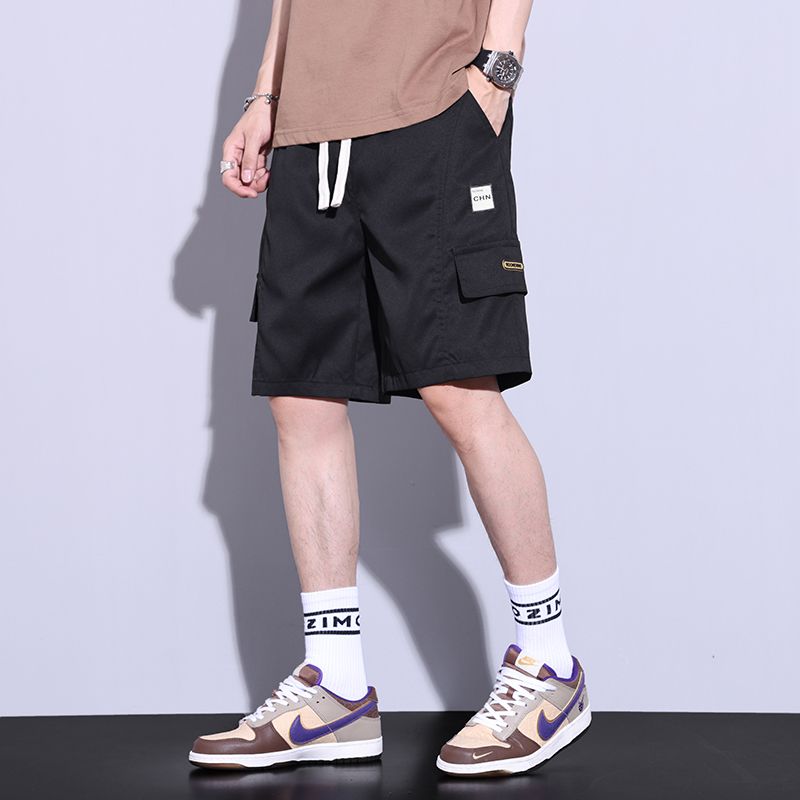 實拍冰絲工裝短褲男夏季薄冰感透氣休閑五分褲百搭寬松韓版ins潮