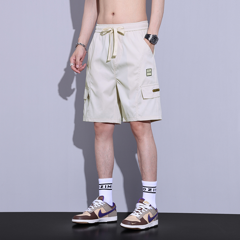 實拍冰絲工裝短褲男夏季薄冰感透氣休閑五分褲百搭寬松韓版ins潮
