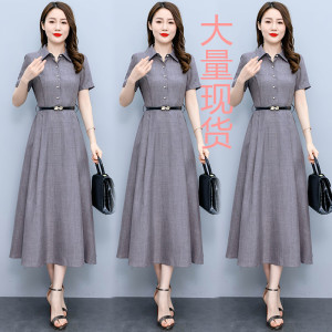 RM19150#短袖棉麻连衣裙气质显瘦2023夏季洋气遮肚亚麻纯色女装