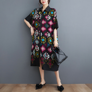 RM14119#夏季新款宽松大码时尚印花中长款显瘦气质连衣裙