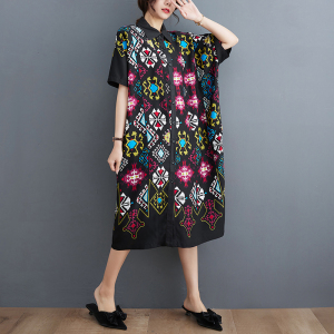 RM14119#夏季新款宽松大码时尚印花中长款显瘦气质连衣裙