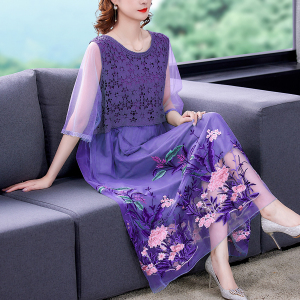 RM11202#夏新款时尚优雅气质巴黎纱重工真丝刺绣长款女连衣裙