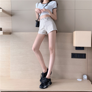 RM11429#韩版chic拉链高腰牛仔短裤女显瘦百搭阔腿热裤潮