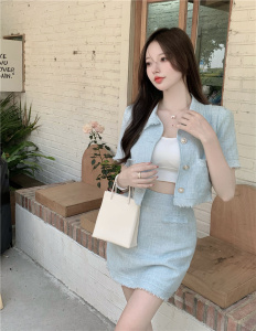 RM11463#夏季名媛气质薄款小香风短外套高腰包臀半身裙套装