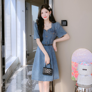 RM12818#夏季韩版复古收腰气质连衣裙子