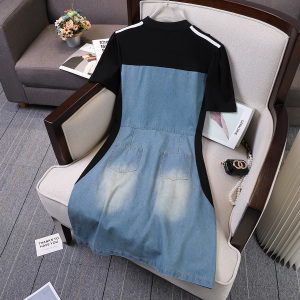 TR38143# 法式高级感假两件连衣裙女牛仔设计感小众质感小个子裙子