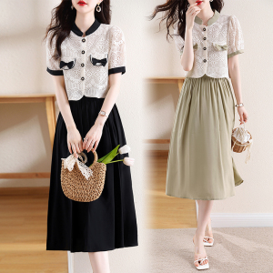 RM11269#夏季新款大码女装小香风上衣+半身裙裙两件套套装