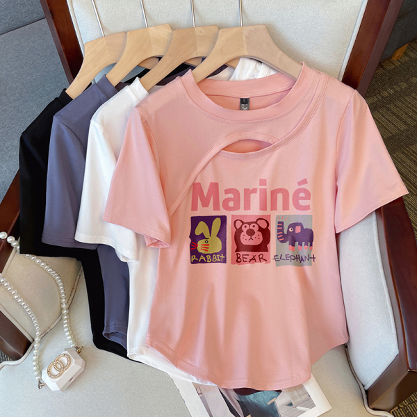 RM11324#大码女装2023夏新款设计感镂空减龄显瘦印花百搭短袖T恤上...