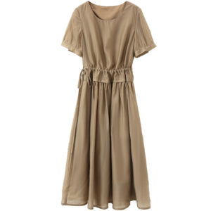 RM11316#夏季新款韩版简约时尚纯色裙装圆领套头短袖收腰显瘦女连衣裙