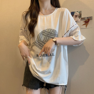 RM11455#大码女装2023年夏季韩版微胖妹妹时尚百搭显瘦短袖字母T恤女