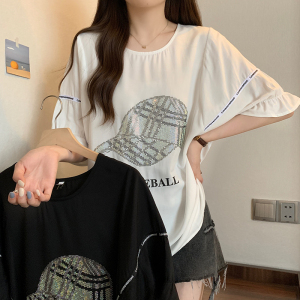 RM11455#大码女装2023年夏季韩版微胖妹妹时尚百搭显瘦短袖字母T恤女