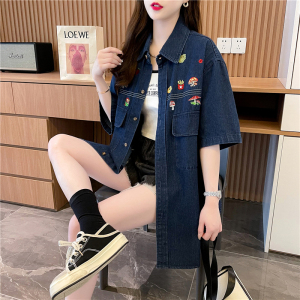 RM11131#原版刺绣 设计感减龄短袖牛仔外套女夏季韩版洋气外套