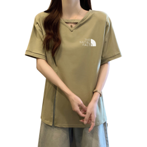 RM11328#大码女装2023夏季新款V领不规则遮肚宽松百搭印花短袖T恤上衣
