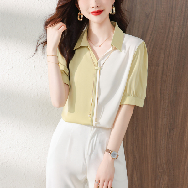 RM11453#夏季新款韩版宽洋气V领短袖雪纺衬衫上衣女气质漂亮小衫潮