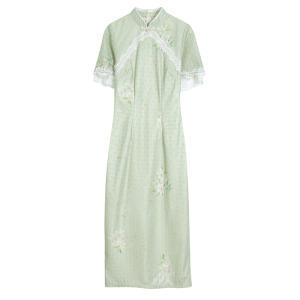 RM11353#绿色旗袍2023年新款小个子日常年轻款气质小清新改良连衣裙夏