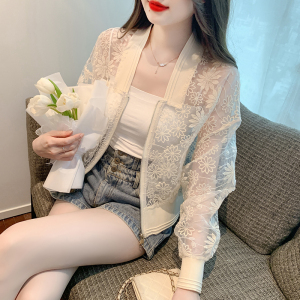 RM11237#夏季新款韩版休闲法式防晒衣夹克重工镂空蕾丝小香风外套女