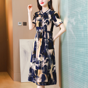 RM11754#杭州贵夫人真丝连衣裙品牌新款2023中老年妈妈重磅印花桑蚕丝