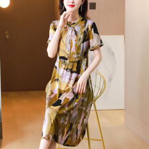 RM11754#杭州贵夫人真丝连衣裙品牌新款2023中老年妈妈重磅印花桑蚕丝