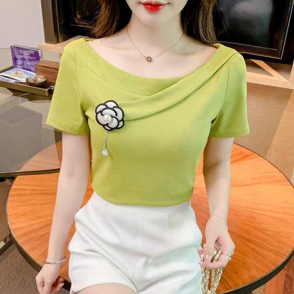 RM12557#夏季新款时尚百搭显瘦不规则短袖T恤女