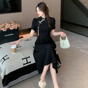 RM13917#夏季新款新中式复古温柔改良旗袍收腰褶皱显瘦长款连衣裙