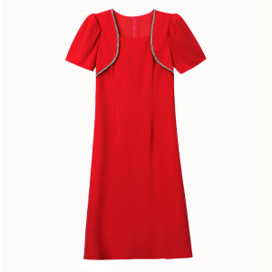 RM11253#大码女装小外套拼接假两件名媛风夏季纯色短袖圆领套头连衣裙