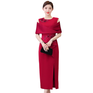 RM18834#夏季法式高级感重工亮片贴花气质开叉裙子礼服