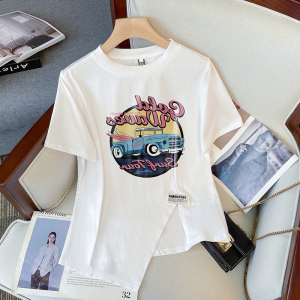 RM11326#大码女装2023夏季新款设计感宽松显瘦印花百搭短袖T恤上衣