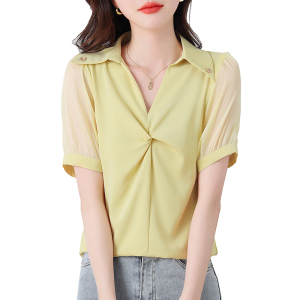 RM11594#夏季新款高品质韩版缎面雪纺衫短袖衬衫上衣女