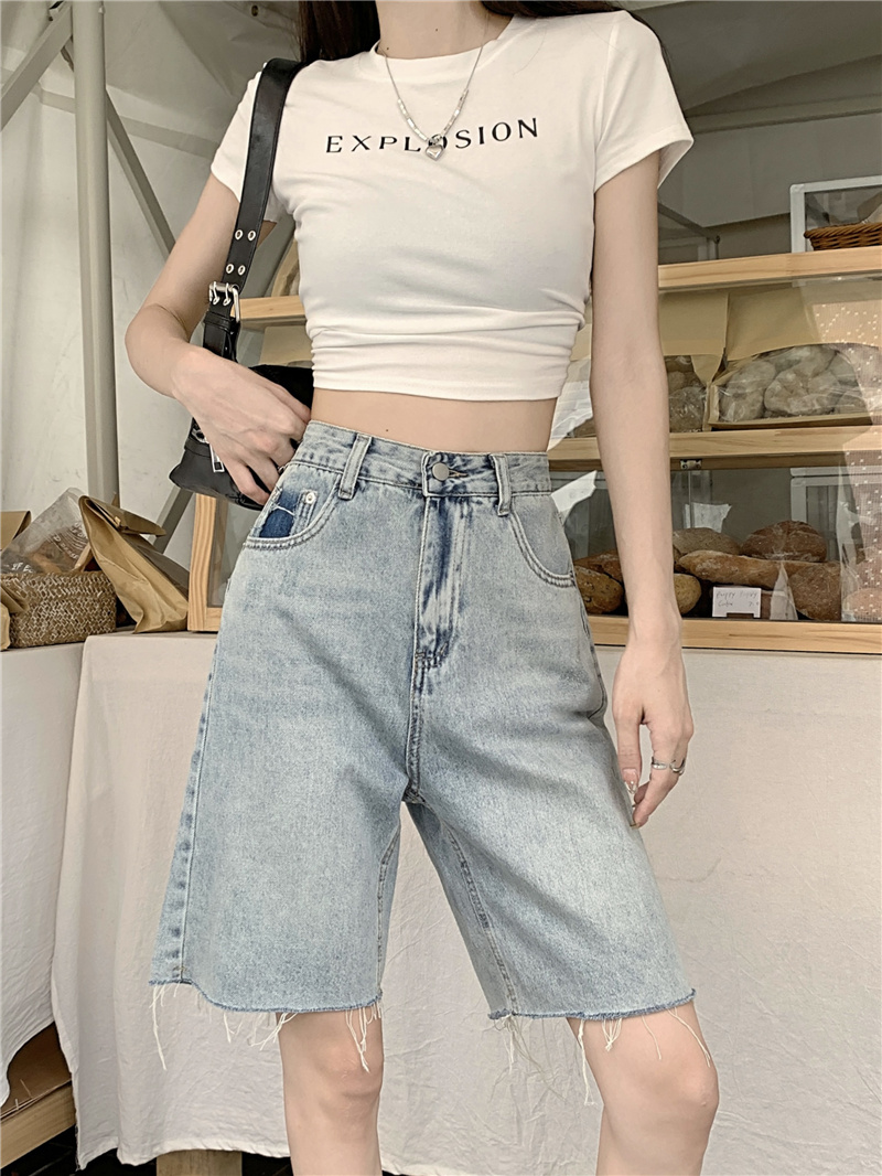 Actual shot and real price~Summer new high-waist slim straight-leg loose five-point wide-leg denim shorts for women
