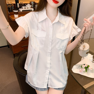 TR32464# 夏季新款韩版设计感小众法式气质白色泡泡袖雪纺短袖衬衫 服装批发女装批发服饰货源