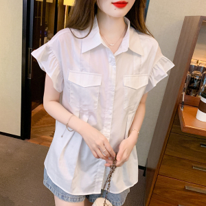 RM12564#夏季新款韩版设计感小众法式气质白色泡泡袖雪纺短袖衬衫