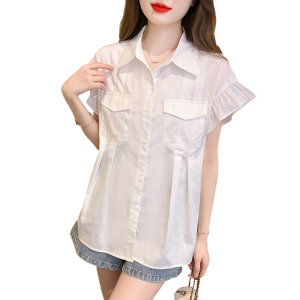 RM12564#夏季新款韩版设计感小众法式气质白色泡泡袖雪纺短袖衬衫
