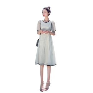 TR31839# 白色连衣裙女夏季新款短袖宽松显瘦高级感温柔风气质裙子