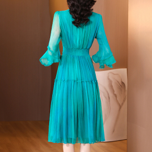 RM11625#夏季新款高端奢华纯色收腰显瘦桑蚕丝中长款连衣裙