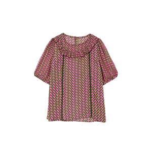 RM22156#夏季新款女士短袖大码荷叶边衬衫雪纺气质拼接上衣减龄洋气小衫
