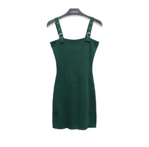 CX10385# 最便宜服饰批发 绿色裙子性感可调节吊带修身显瘦无袖背心女针织包臀连衣裙