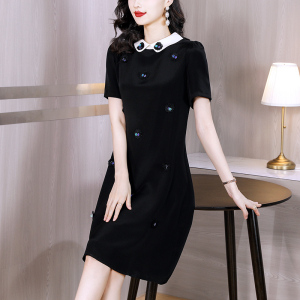 RM11741#小个子真丝连衣裙高级感气质中年女装时尚2023新款短袖桑蚕丝裙子