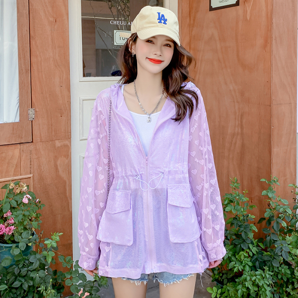 RM14531#蕾丝拼接防晒衣女夏季防紫外线透气外套薄款闪亮长袖空调衫