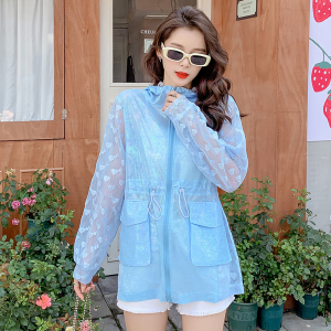 RM14531#蕾丝拼接防晒衣女夏季防紫外线透气外套薄款闪亮长袖空调衫