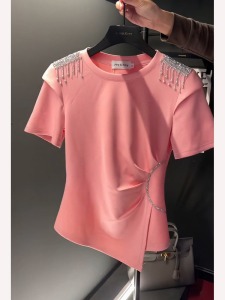 RM11924#韩版高端大牌t恤女2023夏季新款时尚小个子洋气上衣轻熟法式小众