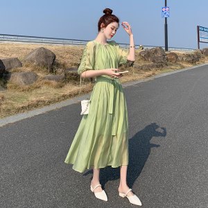 RM11839#裙子女夏季2023年新款法式天丝连衣裙惊艳高级感纯色显瘦温柔长裙