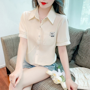 RM11609#夏季新款韩版宽松POLO领短袖白色衬衫女时尚减龄小衫洋气上衣