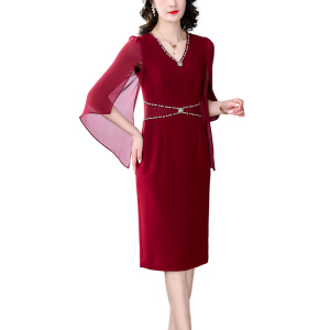 RM16384#新款重工气质婚礼妈妈装气质显瘦连衣裙红色结婚宴会大码礼服