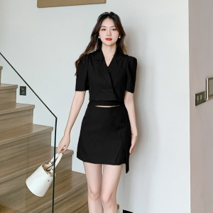 RM11761#夏季新款轻奢高定短款西服外套+设计感半身裙两件套