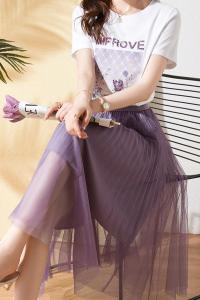 RM11910#夏新款时尚休闲T恤网纱半裙飘逸轻薄显瘦两件套装女