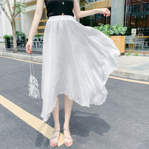 RM11932#复古棉麻夏季薄款高腰显瘦中长款不规则半身裙鱼尾裙