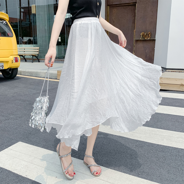 RM11932#复古棉麻夏季薄款高腰显瘦中长款不规则半身裙鱼尾裙